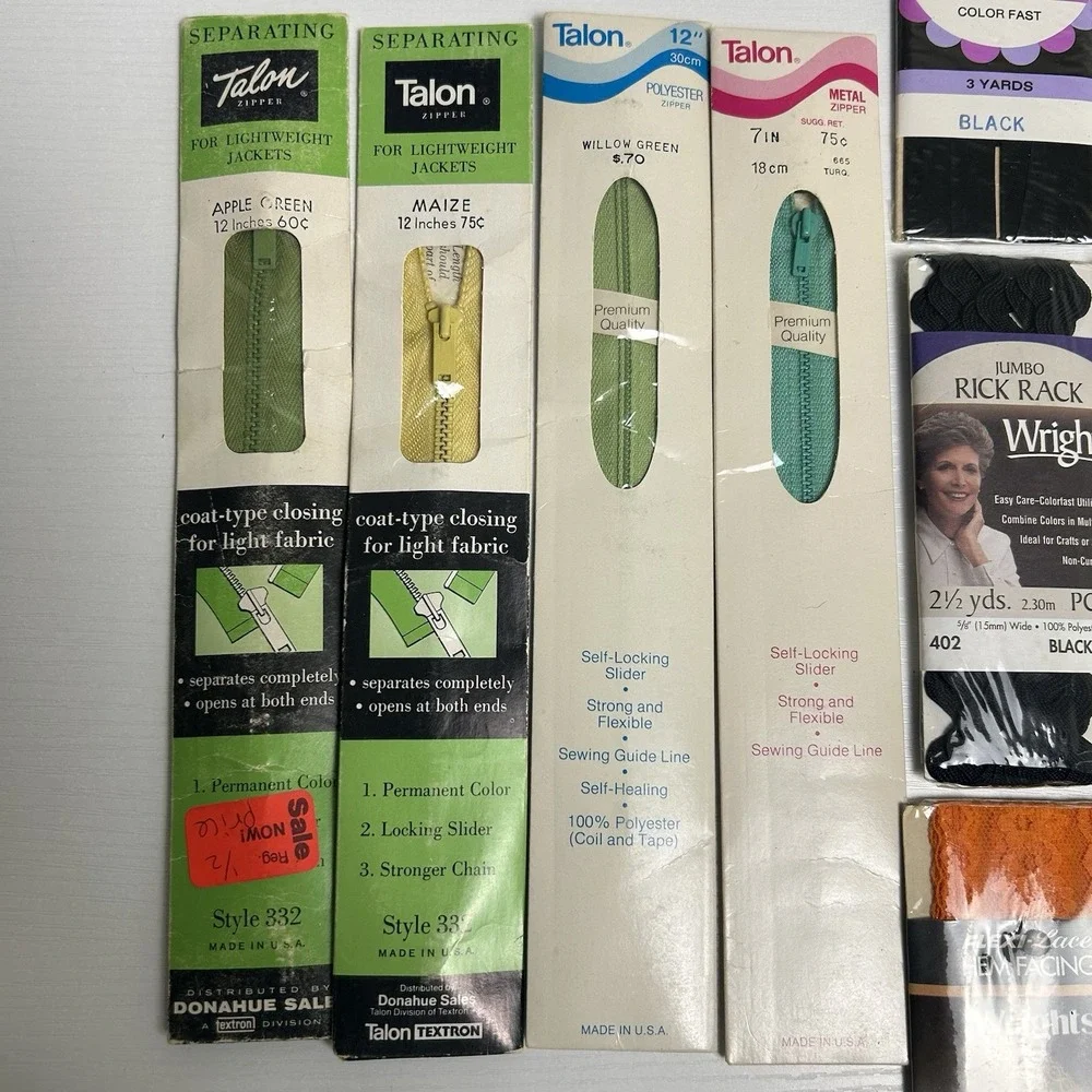 Lot of 25 Vintage Zippers, Bias Tape, Stretch Lace, Rick Rack & More Variety NEW